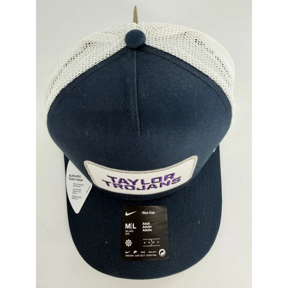 Nike‎ Rise Taylor Trojans Team Issued Mesh Snapback Hat Cap M/L Blue Purple New